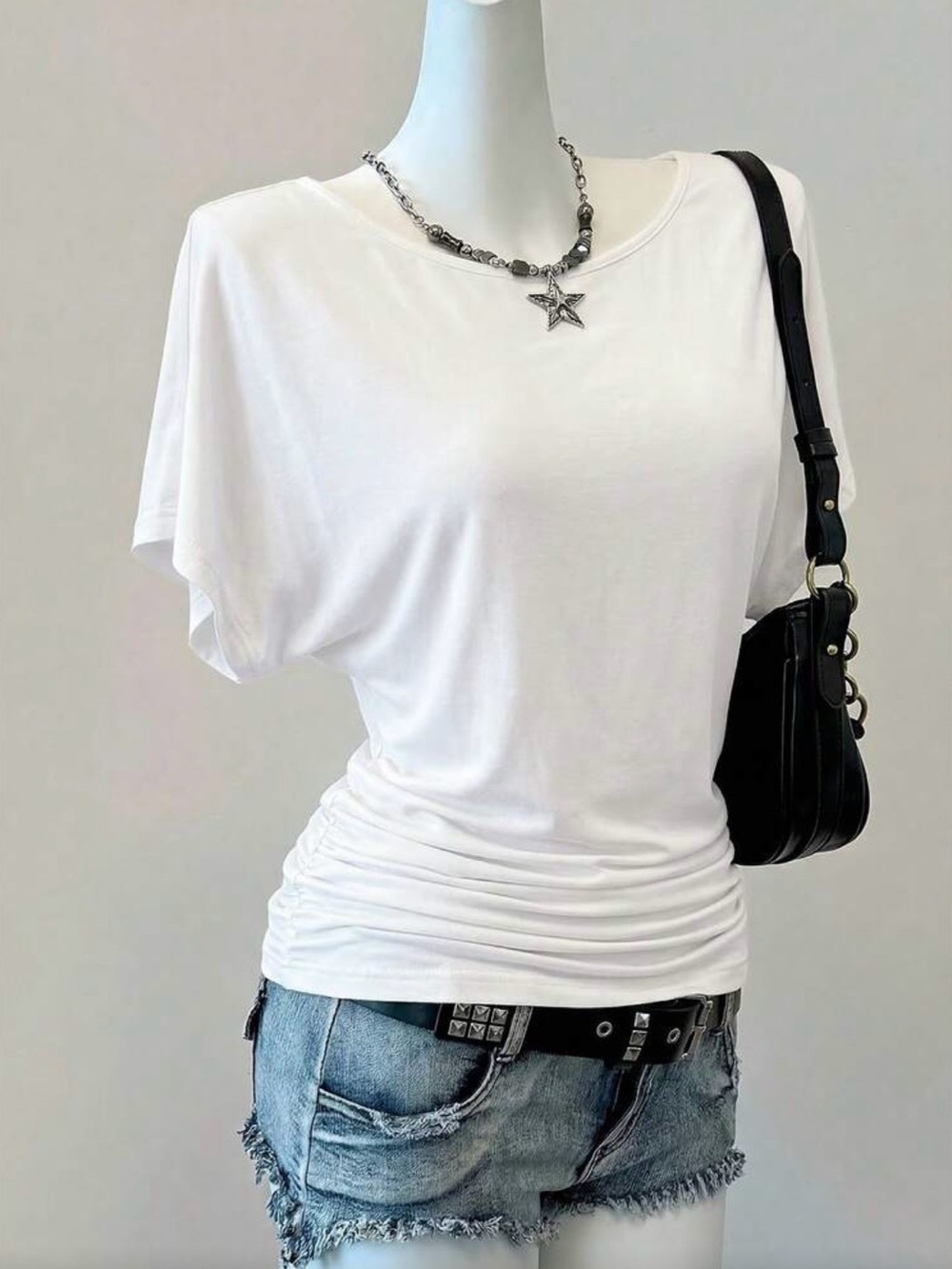 Classic White Ruched Waist Women's Tee
